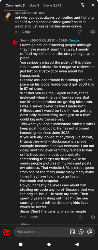 Comment blaming Brodie for the public conflict